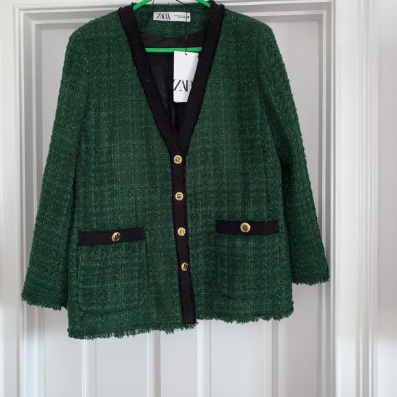 zara green tweed jacket